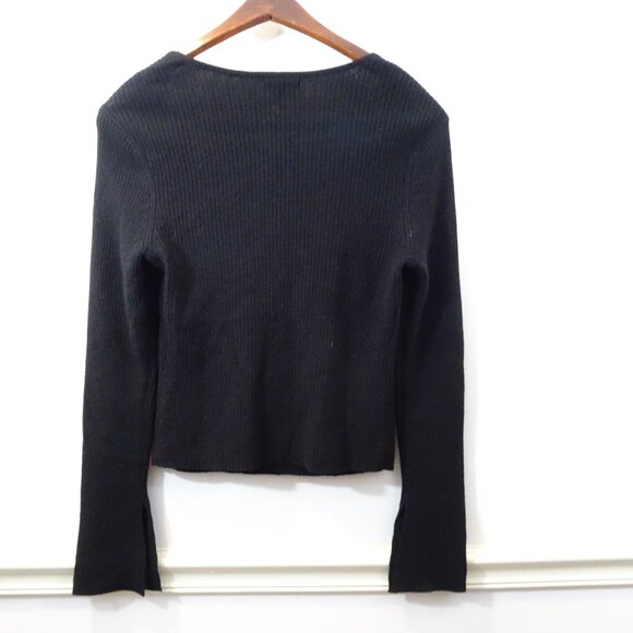Reformation Cashmere Sweetheart Neck Long Sleeve Sweater Black Size XL Ribbed - Picture 8 of 8